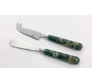 Juego de 2 cuchillos para queso de estilo americano, juego de queso con mango de piedra de alta calidad, esparcidor de cuchillos para mantequilla de cubiertos de acero inoxidable 18 /8 - Product Image 2