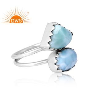 Anillo de Plata de Ley 925 con Piedra Preciosa de Larimar Natural, Joyería Personalizada para Mujer, Regalo para Ella, Fabricante de Joyería India - Product Image 4
