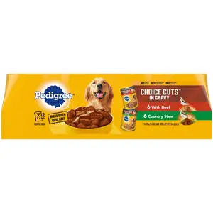PEDIGREE CHOICE CUTS IN GRAVY Adult Soft Wet Meaty Dog Food Variety Pack, With Beef and Country Stew, (12) 13.2 oz. Cans