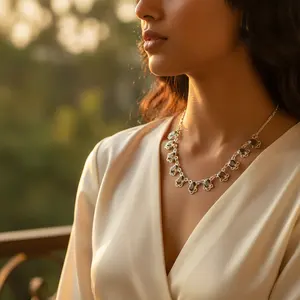 Collier en argent 925 avec pierres précieuses pour femmes, à porter au quotidien, cadeau tendance - Product Image 3