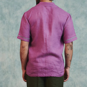 Camisa Casual de Verano para Hombre, Transpirable, de Algodón y Lino, con Bordado, Manga Corta, Estilo Holgado, con Cuello de Botones, Teñida - Product Image 4