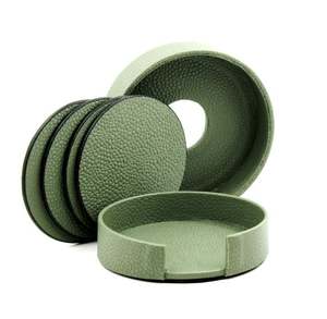 Posavasos de cuero rosa más vendido con soporte, juego de 5 productos de protección de mesa, posavasos de cuero, accesorios de vajilla - Product Image 6