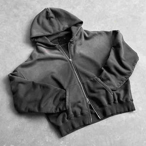 Sudadera con Capucha de Forro Polar Sólido para Invierno, Lavado Ácido, Impresión Digital Personalizada para Fabricantes, Estilo Vintage con Doble Cremallera para Hombre - Product Image 3