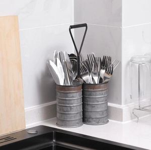 Porte-ustensiles moderne en métal galvanisé à 3 compartiments Diviseurs robustes Organisateur de table Maison Cuisine Fête Couverts Cuillère Repose - Product Image 5