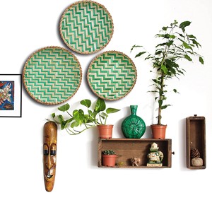 Plateau en bambou décoratif, tissé à la main, naturel, suspendu au mur, panier de rangement pour fruits, plateau de service, plateaux colorés - Product Image 1