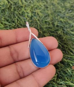 Colgante de plata estilo bohemio hecho a mano, joyería de plata de ley 925, calcedonia, piedras preciosas, colgante de tendencia, joyería para mujer, regalo para - Product Image 5