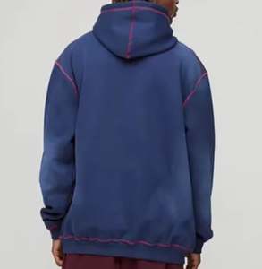 Sweat à capuche pour homme, 100% coton épais, hiver, personnalisable, avec surpiqûres contrastées, en tissu éponge, effet vieilli et délavé à l'acide - Product Image 2