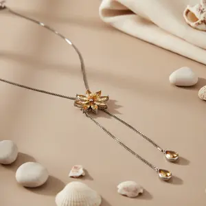 สร้อยคอคริสตัลเงิน 925 สำหรับผู้หญิง พร้อมจี้รูปดอกไม้ประดับด้วยพลอยซิทริน - Product Image 2