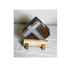 Posavasos de madera alta Juego de 3 con posavasos modernos de resina epoxi Bebida de epoxi Vino Posavasos de madera de acacia genuina Fabricación - Product Image 2