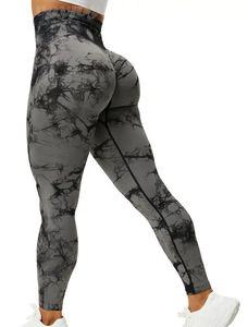 Leggings de yoga tie-dye sans couture personnalisés pour femmes, leggings de fitness avec effet push-up et vêtements de yoga avec motif marbré - Product Image 2