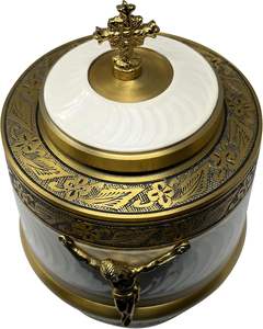 Urna de cremación de latón Royal European para cenizas Funeral Gold y While Esmaltada Urnas grandes para adultos Suministros al por mayor - Product Image 3