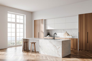Plans de travail personnalisés pour cuisines et salles de bain, en quartz artificiel Calacatta Carrara, prédécoupés, résistants au feu, pour projets hôteliers - Product Image 1