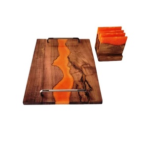 Plateau de service pour petit-déjeuner en résine et en bois de haute qualité avec sous-verres en acier et en métal pour hôtel ou maison - Product Image 2