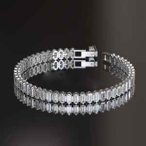 Luxueux élégant taille émeraude Moissanite diamant Tennis Bracelet 925 argent Sterling Fine String Hip Hop Style bijoux de luxe - Product Image 1