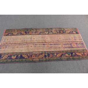 Alfombra Turca Vintage con Detalles en Azul, 2.9x5.9 pies, Alfombra de Lana - Product Image 2