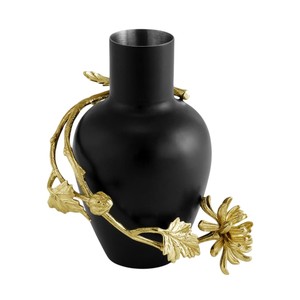 Vase à fleurs élégant en métal fabriqué à la main avec une feuille de palmier dorée en acier inoxydable décoratif pour la maison et la décoration de mariage - Product Image 3