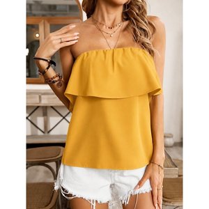 Blusa de Mujer con Hombros Descubiertos, Elástica y con Volantes, Estilo Dubái, 36986 - Amarillo - Product Image 1