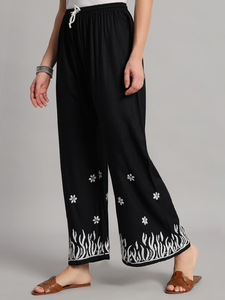 Palazzo en rayonne noir et blanc, broderie chikankari, respirant, anti-froissement, taille élastique, tissu crêpe d'été, formel, 300g, haute qualité - Product Image 5