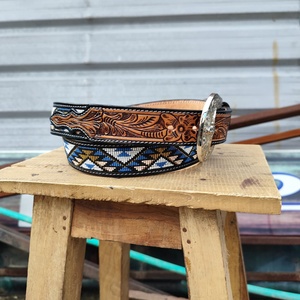 Accessoire de coiffure Western en cuir de vache et alliage, orné de perles, style Cowboy Cowgirl, avec motifs gravés à la main, écologique, robuste, personnalisable, motif floral vintage, international - Product Image 4