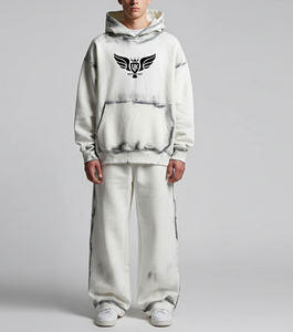 ชุดเซ็ตสองชิ้นทรงโอเวอร์ไซส์แบบย้อมสีเอซิด สไตล์สตรีทแวร์ เสื้อฮู้ดดี้ทรงหลวมและกางเกงขายาวทรงสเวตแพนท์สำหรับผู้ชาย - Product Image 2