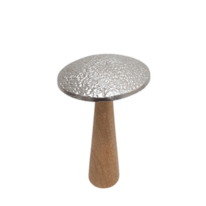 Lot de 3 champignons en aluminium et bois, couleur nickel et naturelle, sculpture au design moderne de petite taille pour la décoration de jardin - Product Image 4