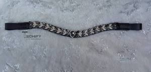 Fronture de cheval en strass de cristal faite à la main avec cuir noir, accessoire d'équestre scintillant - Product Image 4