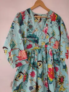 Nueva colección de Vestido de estilo dulce para mujer, estampado de bloques a mano para bodas y fiestas, cintura Natural - Product Image 5