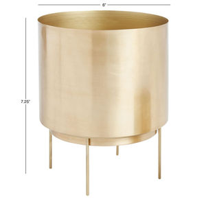 Pot de fleur et jardinière en fer doré brossé avec support - Product Image 3