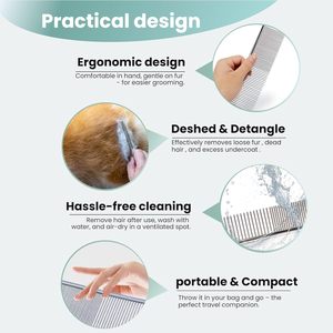 ชุดหวีกรูมมิ่งสัตว์เลี้ยงสแตนเลสสำหรับขนยาวและขนหยิกสั้น เหมาะสำหรับสุนัขและแมวทุกขนาด ดีไซน์เรียบง่าย - Product Image 6