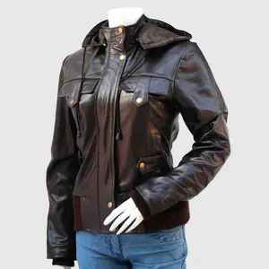 Безукоризненно потрясающая Женская коричневая кожаная куртка с капюшоном высокого класса кожаная куртка из высококачественного кожаного материала