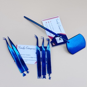 Pince à épiler pour cils Somofy Enterprises, marque privée, personnalisée, en acier inoxydable bleu plasma, à pointe lisse, avec miroir, outils d'extension de cils - Product Image 1