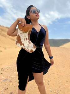 Garniture en cuir de fourrure de vachette véritable bas de Noël en cuir avec et clous dorés rustique Boho décor à la maison bas d'arbre de Noël - Product Image 3