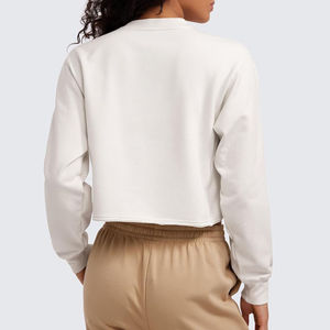 Sudadera recortada de manga larga en blanco para mujer de algodón de la mejor calidad al por mayor - Product Image 3