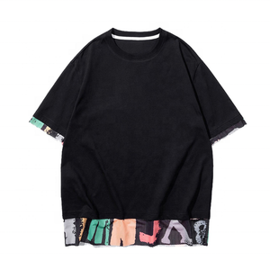 Nueva llegada 2025 100% algodón con trabajo de panel de malla personalizado impreso peso pesado 210gsm suelta ajuste Color bloque camiseta camisas de hombre - Product Image 2