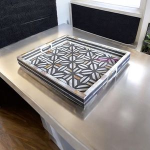 Plateau de service en incrustation d'os de conception florale Accessoire unique pour les occasions de Noël - Product Image 4