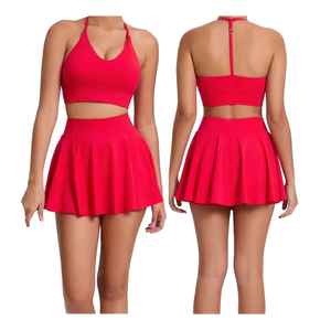 ชุดออกกำลังกาย 2 ชิ้น เสื้อชั้นในกีฬาและกระโปรงสำหรับเล่นเทนนิส ออกกำลังกาย โยคะ ฟิตเนส ผ้าโพลีเอสเตอร์ 100%  รับสกรีนโลโก้ตามแบบที่ต้องการ - Product Image 6