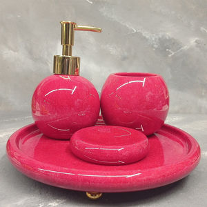 Ensemble d'accessoires de salle de bain 4 pièces en marbre rond, ensemble de bain en marbre bleu ciel, ensemble de bain en marbre rose fait main - Product Image 6