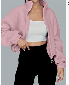 Sweat-shirt de sport matelassé coupe-vent pour l'automne et l'hiver, veste de sport pour femme, manches longues, col montant, fermeture éclair, ample, chaud, décontracté - Product Image 3