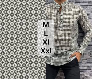 Kurta Corta Estampada y Elegante para Hombre, de Lino/Algodón Dobby, Ecológica, por el Exportador Mayorista Fabzone - Product Image 4