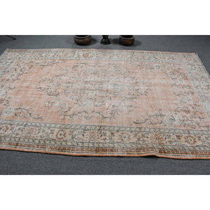 Tapis turc vintage 5.7 x 9.9ft rose blanc laine plat tissage Patchwork motif pour salon décor ou couloir Latex soutenu - Product Image 3