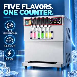 Machine à glace molle de comptoir 5 saveurs 50-55L/H en acier inoxydable, machine à desserts glacés 110V 220V ICM-390T Kolice - Product Image 1