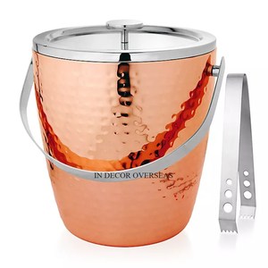 Latest Pattern Arrival Hammered Texture Copper Made Ice Bucket Beverage Tubs <b>Wine</b> Chiller With Stainless Steel Top Lid And Tong - Product Image 1