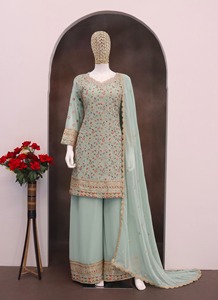 ผ้าไหม georgette เทียมสไตล์ชาติพันธุ์ที่มีการเย็บปักถักร้อยอย่างหนัก - Product Image 3