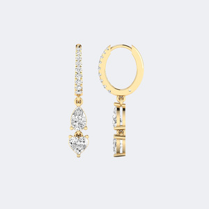 Pendientes colgantes lineales de dos piedras con diamantes en forma de pera, redondos y en forma de corazón de 1.40 CTW - Product Image 4