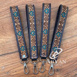 Personalized Hand <b>Tooled</b> <b>Leather</b> Wristlet Keychain for Women High Quality Genuine <b>Leather</b> Lanyard Wristlet Key Clips Wrist Strap - Product Image 1