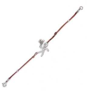 925 Sterling Silver Fine Charm <b>Bracelet</b> with <b>Flower</b> Stick Figure and Brown Cord Elegant Stick Figure <b>Bracelet</b> - Product Image 4