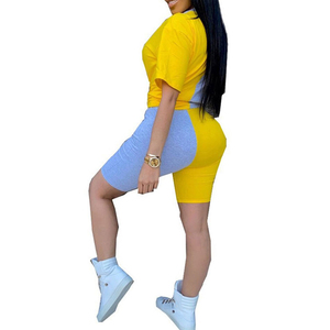 Conjunto de pantalones cortos de entrenamiento para mujer, conjunto de algodón y poliéster con cuello redondo, Color sólido, con servicio OEM, novedad - Product Image 4