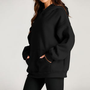 Sweat-shirts à capuche décontractés pour femmes personnalisables OEM, taille plus, surdimensionnés, 100% coton molletonné, logo imprimé pour l'hiver - Product Image 3