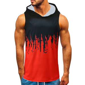 เสื้อฮู้ดแขนกุดทรงสลิมฟิตของผู้ชายสำหรับฝึกเพาะกายวิ่งออกกำลังกายผ้าฝ้ายโพลีเอสเตอร์แบบสวมหัวลายเย็บปะติด - Product Image 1