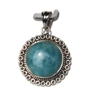 Pendentif en argent sterling 925 unisexe de créateur élégant pierre de cristal de guérison naturelle en rhodium avec cabochon en larimar vert - Product Image 4